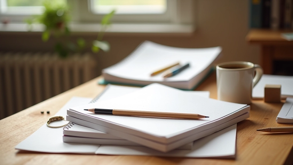 Clairefontaine DotPad sketchbooks displayed on a wooden desk with scattered pencils and erasers